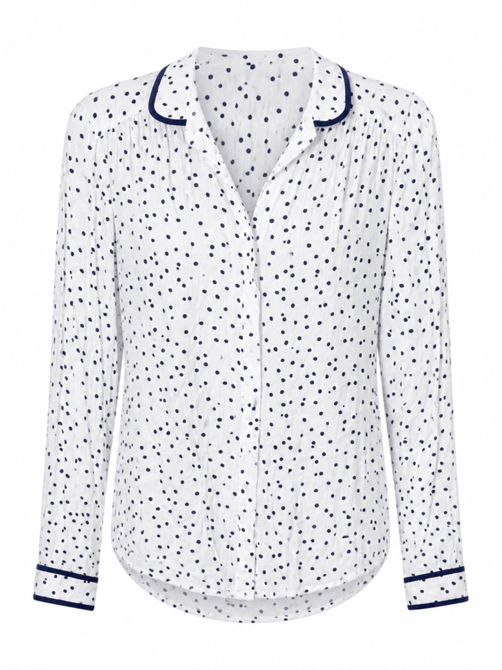 Maeve navy polka dot button down blouse, size 8